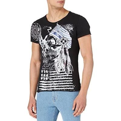 Abbildung von Key Largo T Shirt Indian Skull Totenkopf Print Motiv vintage Look MT00168 Rundhalsauschnitt bedruckt kurzarm slim fit