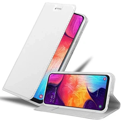 Abbildung von Cadorabo Hülle kompatibel mit Samsung Galaxy A50 4G / A50s A30s aus Kunst Leder Flip Klappbare Magnetische [Kartenfächern] Cover für Tasche in Silber