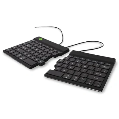 Abbildung von R Go Split Tastatur, Ergonomische Design mit Geteilte Tastenfeld und Integrierter Pausenanzeige, QWERTY (US) Layout, USB Kabelgebunden, Schwarz