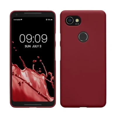 Abbildung von kwmobile Hülle kompatibel mit Google Pixel 2 XL weiches TPU Silikon Case Cover geeignet für kabelloses Laden Bordeaux Violett