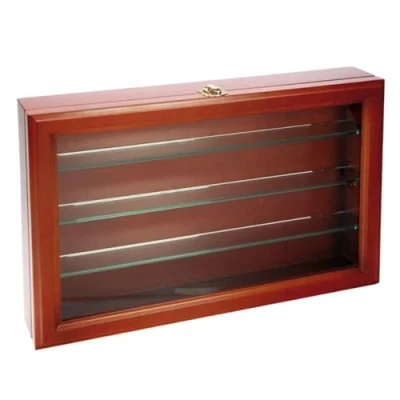 Abbildung von Safe 5929 Holz Vitrine mit Echt Glasscheibe und Glasböden 5 mm 2 Klappschlössern Fachböden 36 x 4 cm zum Aufstellen oder Aufhängen I 24 7