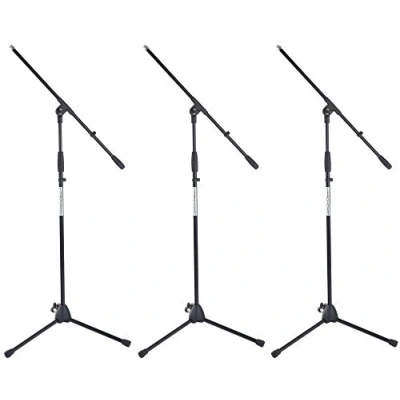 Abbildung von 3 x Pronomic MS 116 Mikrofonständer mit Galgen Set (stabiler Dreibein Galgenständer, höhenverstellbar, inkl. Reduziergewinde und Kabelklemmen, schwarz)