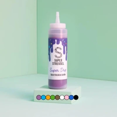 Abbildung von Super Drip Lila Kuchenglasur Cake Melts Schokolade 300g Glasur für Kuchen Kekse Plätzchen Eis Muffin Torten uvm. Flasche Icing Dekoration