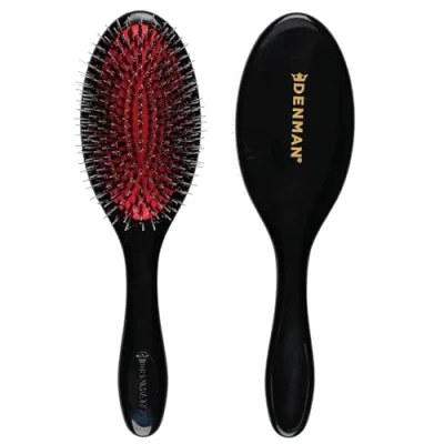 Abbildung von Denman Cushion Hair Brush (Medium) with Soft Nylon Quill Boar Bristles Detangle and shine, adds gloss shine to the hair, gently smooths detangles curls fly aways Black, D81M