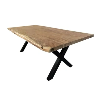 Abbildung von SAM Esstisch 280 X 100 cm Cali, Baumkantentisch naturfarben, Akazienholz massiv, Gestell aus Metall Schwarz, aufgedoppelte Kanten 25+25 mm