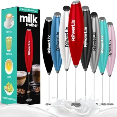 Abbildung von PowerLix Milchaufschäumer Stab, Milchschäumer Elektrisch mit Edelstahlständer 15 20s, 19000 U/min, Batteriebetriebener Milk Frother für Kaffee, Latte, Cappuccino, Heiß &amp; Kalte Schokolade