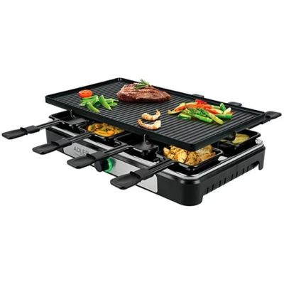 Abbildung von Adler Raclette AD 6616, 8 Raclettepfännchen, 1400,00 W, Elektrogrill, Personen, Tischgrill, Fleisch Gemüse Gerichte, Schwarz