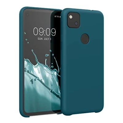 Abbildung von kwmobile Hülle kompatibel mit Google Pixel 4a Silikon Handy Case Handyhülle weiche Oberfläche kabelloses Laden Petrol matt