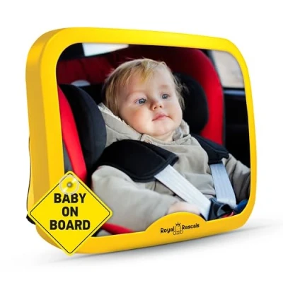 Abbildung von ROYAL RASCALS Baby Autospiegel Rückspiegel für rückwärts gerichtete Kindersitze GELB Passt in jede verstellbare Kopfstütze Dreh und Kippunktion splitterfrei PREMIUM SICHERHEITSPRODUKT
