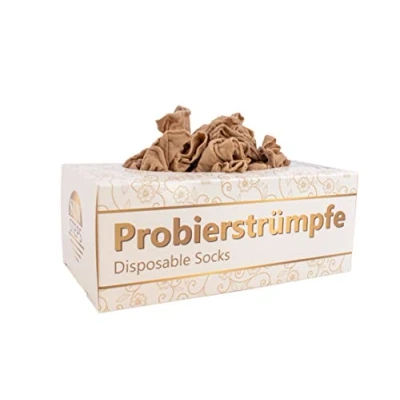 Abbildung von Sun Steps Probierstrümpfe 144 St. PROBIERSOCKEN Probiersöckchen Hautfarben Strümpfe Einmalsocken Universalgröße + Box Beige (144)