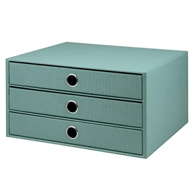 Abbildung von Rössler SOHO 3er Schubladenbox A4 aus Papier Büro Organizer Schreibtisch Schubladen Zubehör &amp; Bürobedarf Box 34 x 25 19 cm 1 Stück Farbe: Grün Opal