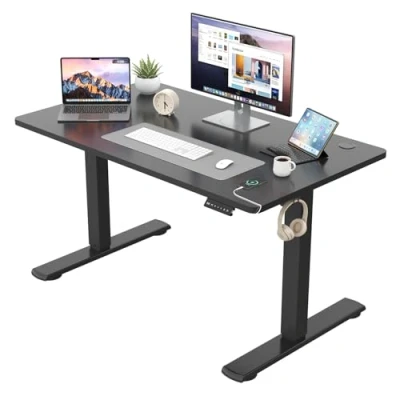 Abbildung von JUMMICO Höhenverstellbarer Schreibtisch KOMPLETTE TISCHPLATTE Elektrischer Höhenverstellbar mit Memory Funktion Steh Sitz Tisch Computertisch 100 x 60 cm Schwarz