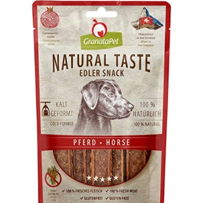 Abbildung von GranataPet Natural Taste Edler Snack Pferd, Hundeleckerli ohne Getreide &amp; Zuckerzusätze, Belohnung für zwischendurch, schmackhafter Hundesnack, 90 g