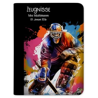 Abbildung von CreaDesign Customize A4 Zeugnismappe für Kinder 24 x 31 1 cm, Sichtbuch mit 10 Klarsichthüllen, erweiterbar auf bis zu 20 Taschen, Eishockey Torwart Design, Dokumentenmappe Schüler
