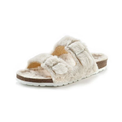 Abbildung von Vivance Hausschuh mit kuscheligem, warmen Fellimitat, Korkfußbett, Pantolette, Pantoffel