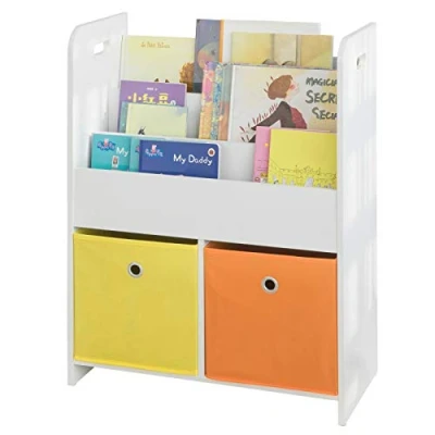 Abbildung von SoBuy Bücherregal KMB26/KMB27, Kinderregal mit 3 Ablagefächern und 2 Stoffboxen Spielzeugregal