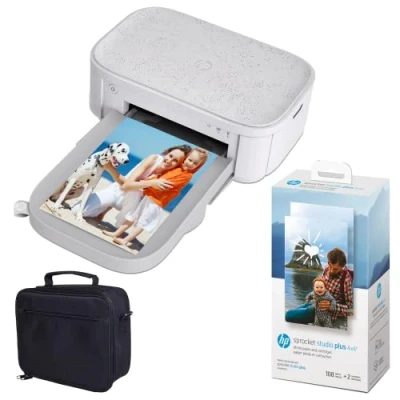 Abbildung von HP Sprocket Studio Plus 4 x 6 Zoll Sofortbilddrucker Paket: Hülle und Fotopapier
