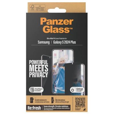Abbildung von Samsung Galaxy S24 Plus Panzerglas PanzerGlass Privacy Ultra Wide Fit Anti Bacterial Screenprotector incl. applicator