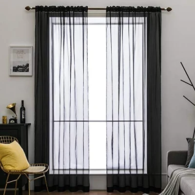 Abbildung von MIULEE 2er Set Voile Vorhang Transparente Gardine aus Polyester Stangendurchzug Transparent Wohnzimmer Luftig Dekoschal für Schlafzimmer Schwarz 225 x 140cm (H B), Rod Pocket