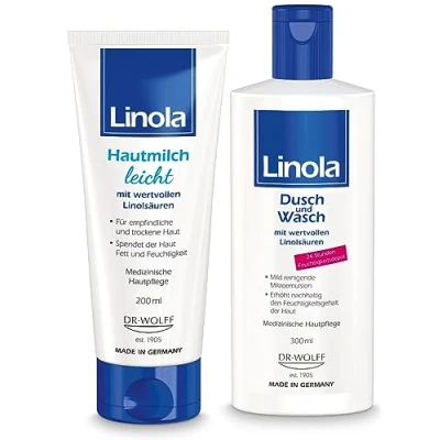 Abbildung von Linola Hautmilch leicht 200 ml + Dusch und Wasch 300 Für die tägliche Pflege Reinigung trockener empfindlicher Haut