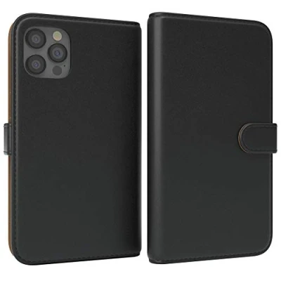 Abbildung von EAZY CASE Tasche kompatibel mit iPhone 12/12 Pro Schutzhülle Standfunktion Klapphülle im Bookstyle, Handytasche Handyhülle Magnetverschluss und Kartenfach, Kunstleder, Schwarz