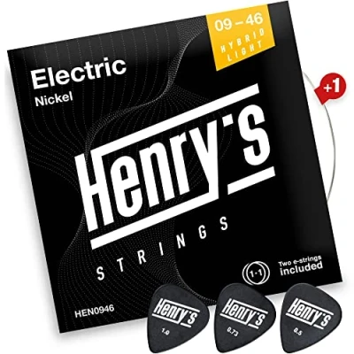 Abbildung von Light Gitarrensaiten E Gitarre 09 46 Extra E1 Saite &amp; 3 Plektren Gratis Saiten Vernickelter Außenseite Edelstahlkern Gitarren Hybrid Electric Guitar Strings