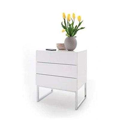 Abbildung von Robas Lund Nachtkonsole weiß hochglanz, Nachtkommode mit Schubladen Touch to open für Polsterbett Nako Boxspringbett Nachtschrank, BxHxT 50x60x40 cm