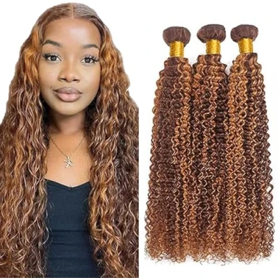 Abbildung von Tuheerst Extention Brasiliani Extension Capelli Umani 3 Bundl Brown Human Hair Bundles Curly Wave P430 Naturali Virgin 30 Pollice
