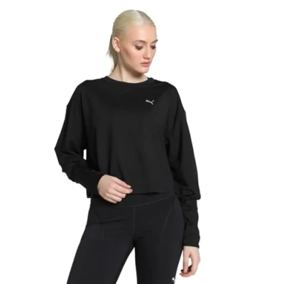 Abbildung von Puma Studio Cloudspun CREW Short Langarmshirt, Damen, Größe: XL, Black