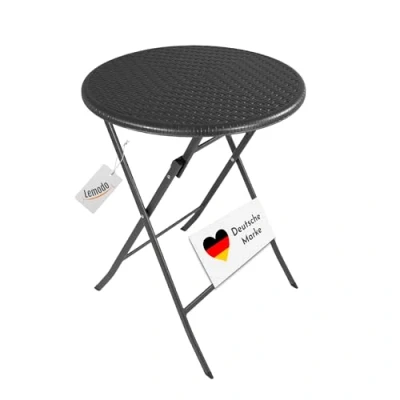 Abbildung von Klapptisch rund, Rattan Optik, 60 cm, Balkontisch, klappbar, schwarz