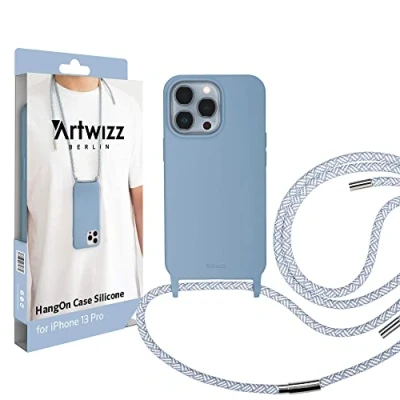 Abbildung von Artwizz HangOn Case kompatibel mit [iPhone 13 Pro] Elastische Schutzhülle aus Silikon als Handykette zum Umhängen Band Nordic Blue