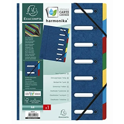 Abbildung von Exacompta 55072E Premium Ordnungsmappe Harmonika. Aus extra starkem Colorspan Karton DIN A4 7 Fächer und 2 Gummizüge mit Indexfenster dehnbarem Rücken Register Mappe blau