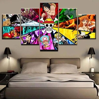 Abbildung von BAIOKAISHUII Modulare Wand für Wohnzimmer dekorative 5 Panel One Piece Charakter Foto HD Poster Leinwand Bilder Malerei Rahmenlos