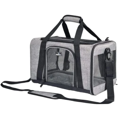 Abbildung von Wakytu Transportbox für Katze Hund, Transporttasche Haustiere, Faltbare Hundetransportbox Katzentransportbox, Hundetragetasche, Hundebox Auto, Atmungsaktive Hundetasche, Grau