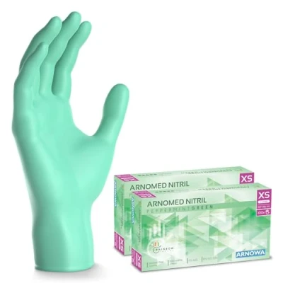 Abbildung von 200x ARNOMED Einweghandschuhe Grün (2x100 Stück), Einmalhandschuhe XS, Nitril Handschuhe Einweg, Nitrilhandschuhe puderfrei, Gummihandschuhe Schutzhandschuhe, S, M, L, XL