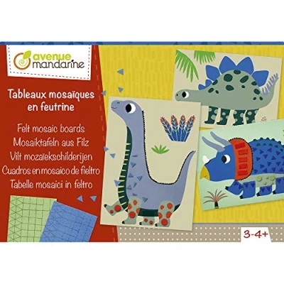 Abbildung von Avenue Mandarine KC091C eine kreative Box Mosaik Tafeln aus Wollfilz bestehend 4 Dinosaurierbrettern + 6 Filz Stickerbögen