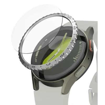 Abbildung von Ringke Bezel Styling &amp; Glass Kompatibel mit Samsung Galaxy Watch 7 40mm Hülle, Kratzfester Edelstahl Lünettenring Klebe Schutzabdeckung HD Klarer Panzerglas Displayschutz 40 01 (ST) Silver