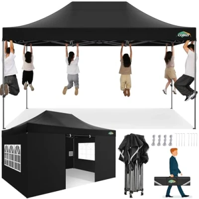 Abbildung von COBIZI Pavillon 3x4,5 wasserdicht stabil Winterfest 3.0, Faltpavillon Partyzelt, Gartenpavillon UV Schutz mit 4 Seitenteilen Festival Partyzelt Sonnenschutz Pavillon, Schwarz