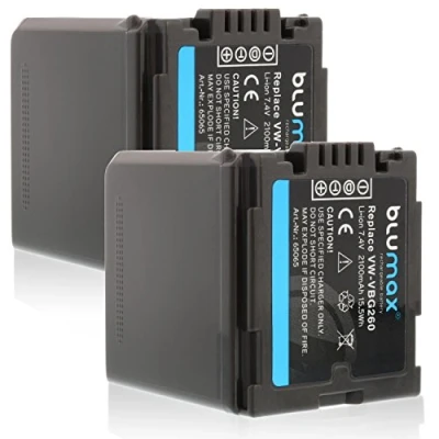 Abbildung von Blumax 2X ersetzt VW VBG260 Akku kompatibel mit diversen Panasonic Kameramodellen 2100mAh 7,4V 15,5Wh