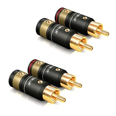 Abbildung von VIABLUE T6S Cinchstecker/RCA * Schraubversion 24 Karat echtvergoldet Vollmetallgehäuse high end Steckverbindungen 2 Paar (4 Stück)
