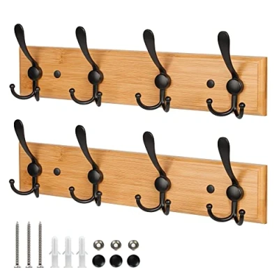 Abbildung von GlazieVault Kleiderhaken für die Wand Bambus Holz Garderobenständer (2 Stück) robuste zur Wandmontage Wandaufhänger Wandhaken und