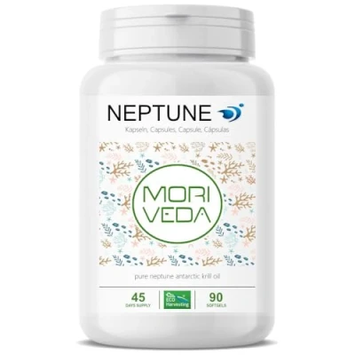 Abbildung von MoriVeda NEPTUNE Krillöl Kapseln 90 I Omega 3 6 9, Astaxanthin, Antioxidantien, Vitamin E, Cholin, Phospholipide, 100% antarktischem Krill Öl 1x90 Softgels
