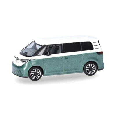 Abbildung von Herpa Modellauto VW ID. Buzz zweifarbig, Miniatur im Maßstab 1:87, Sammlerstück, Made in Germany, Modell aus Kunststoff