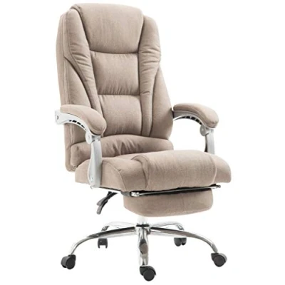 Abbildung von CLP Bürostuhl Pacific mit Stoffbezug Schreibtischstuhl Laufrollen Relaxsessel ausziehbarer Fußstütze Max. Belastbarkeit 150 kg, Farbe:Taupe