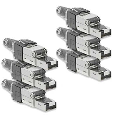 Abbildung von NAUC CAT 7 RJ45 Netzwerkstecker 6X Stecker Steckverbinder mit Zugentlastung Grau geschirmt werkzeuglos CAT7 LAN Netzwerkkabel