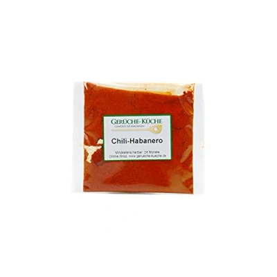 Abbildung von Chili Habanero gemahlen 20g extrem scharf Schärfegrad 10.000 230.000 Scoville scharfes Pulver Chilipulver Habaneropulver Gerüche Küche