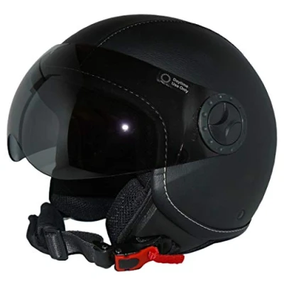 Abbildung von Protectwear Jethelm Motorradhelm H710 mit schwarzen Kunstlederüberzug im Pilotendesign XL