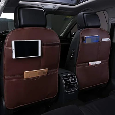 Abbildung von HYUGO Auto Rückenlehnenschutz, Rückenlehnen Kinder Rücksitztasche, Große Taschen und iPad Fach, Rücksitz Organizer, Wasserfester Autositz Rückenschutz, Kick Matten Schutz [2 Stück]
