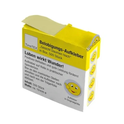 Abbildung von TimeTEX Sticker Belobigungs Aufkleber &quot;Gesicht Daumen hoch&quot; in Spender Box, 500 Stück