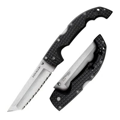 Abbildung von Cold Steel, XL Voyager Lockback Tanto, Klappmesser, Tanto Klinge, Taschenmesser, Griff: Griv EX, AUS 10A Klingenstahl, scharfes Messer für Outdoor, Camping, Schnitzen